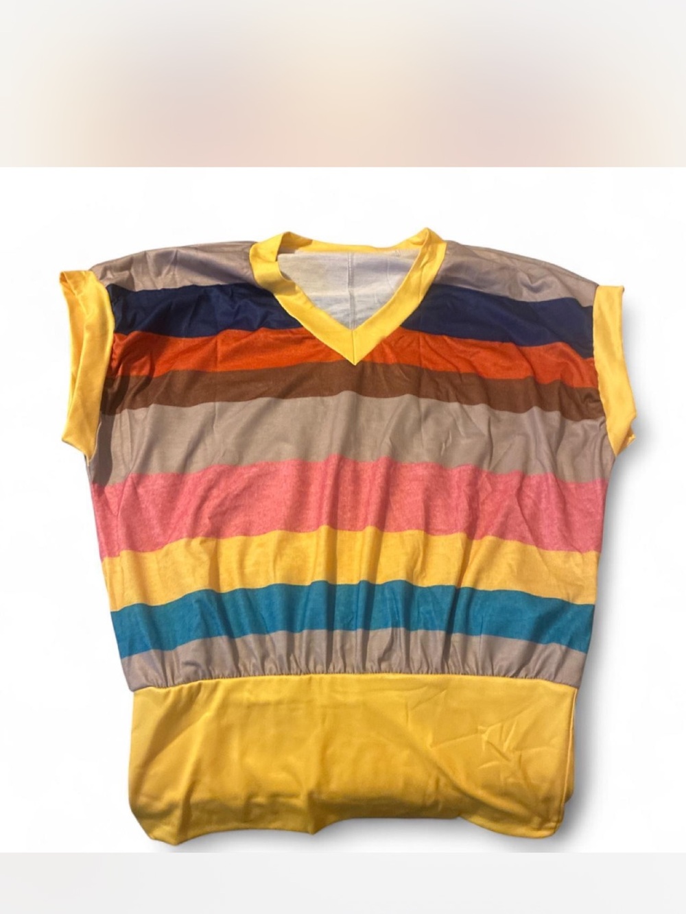 SHEIN Multicolor Striped V-Neck Tank Top with Yellow Trim